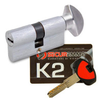 Цилиндровый механизм Securemme К2 70мм (Т40*30) с вертушком  5ключей+1 монтажный матовый хром